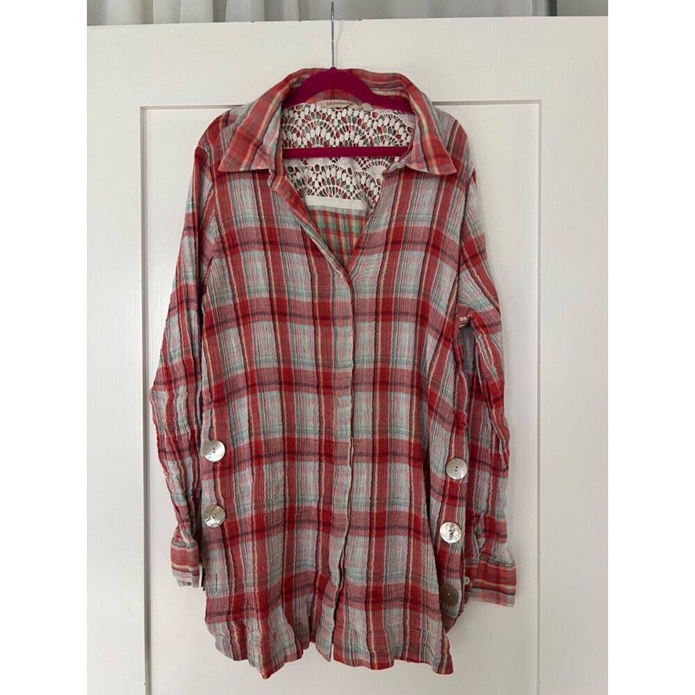 Soft Surroundings Top Womens Large Tunic Knoa Shores Crochet Artsy Gauzy Beach